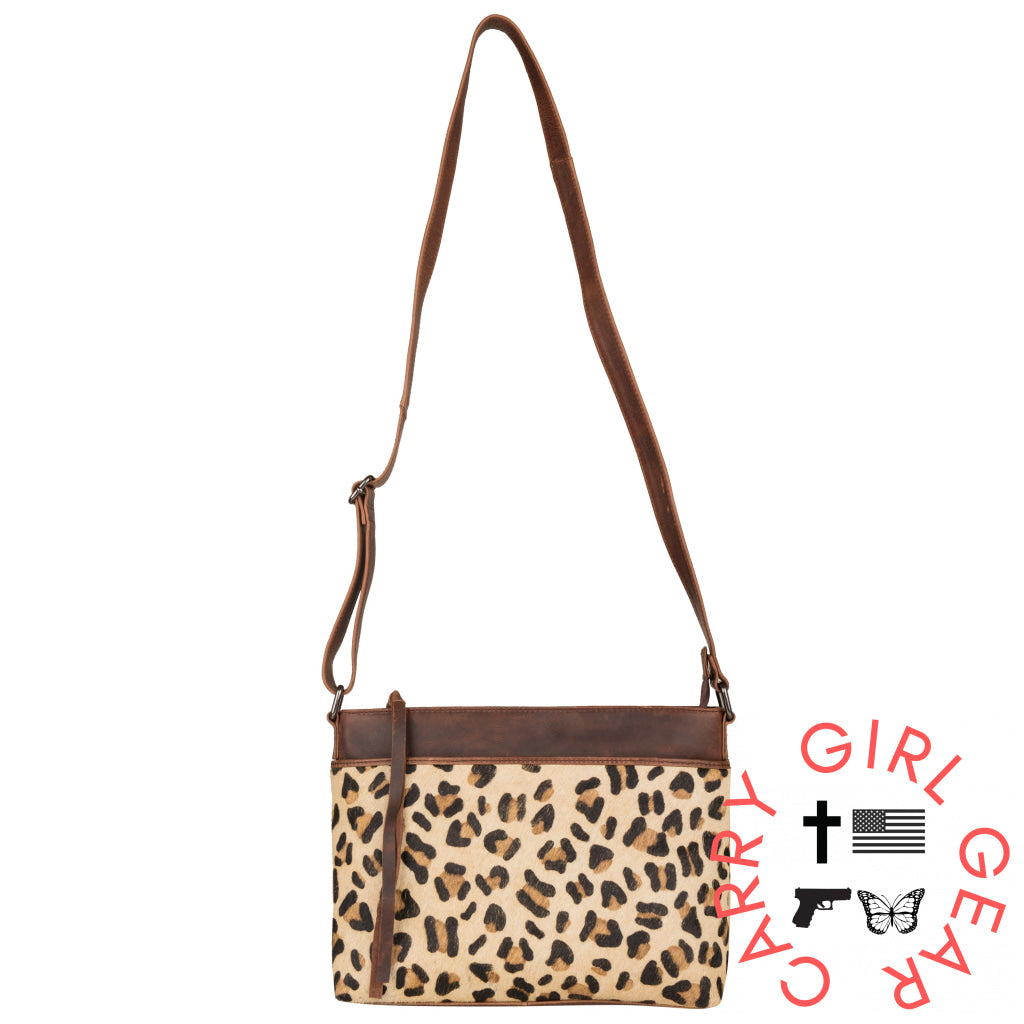 Concealed Carry Josie Genuine Leather Hair-on Leopard Print Crossbody by Lady Conceal Indian Leopard/Dark Brown