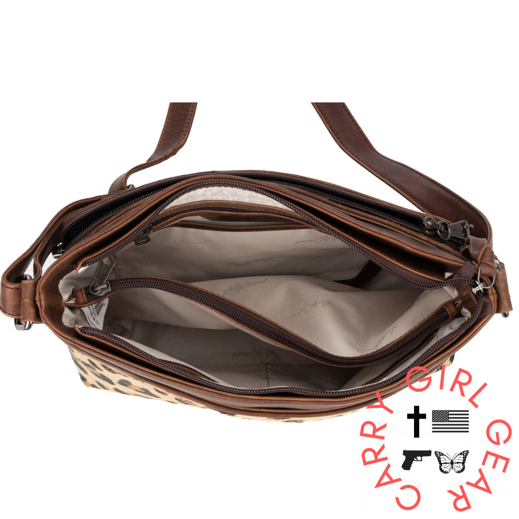 Concealed Carry Josie Genuine Leather Hair-on Leopard Print Crossbody by Lady Conceal Indian Leopard/Dark Brown