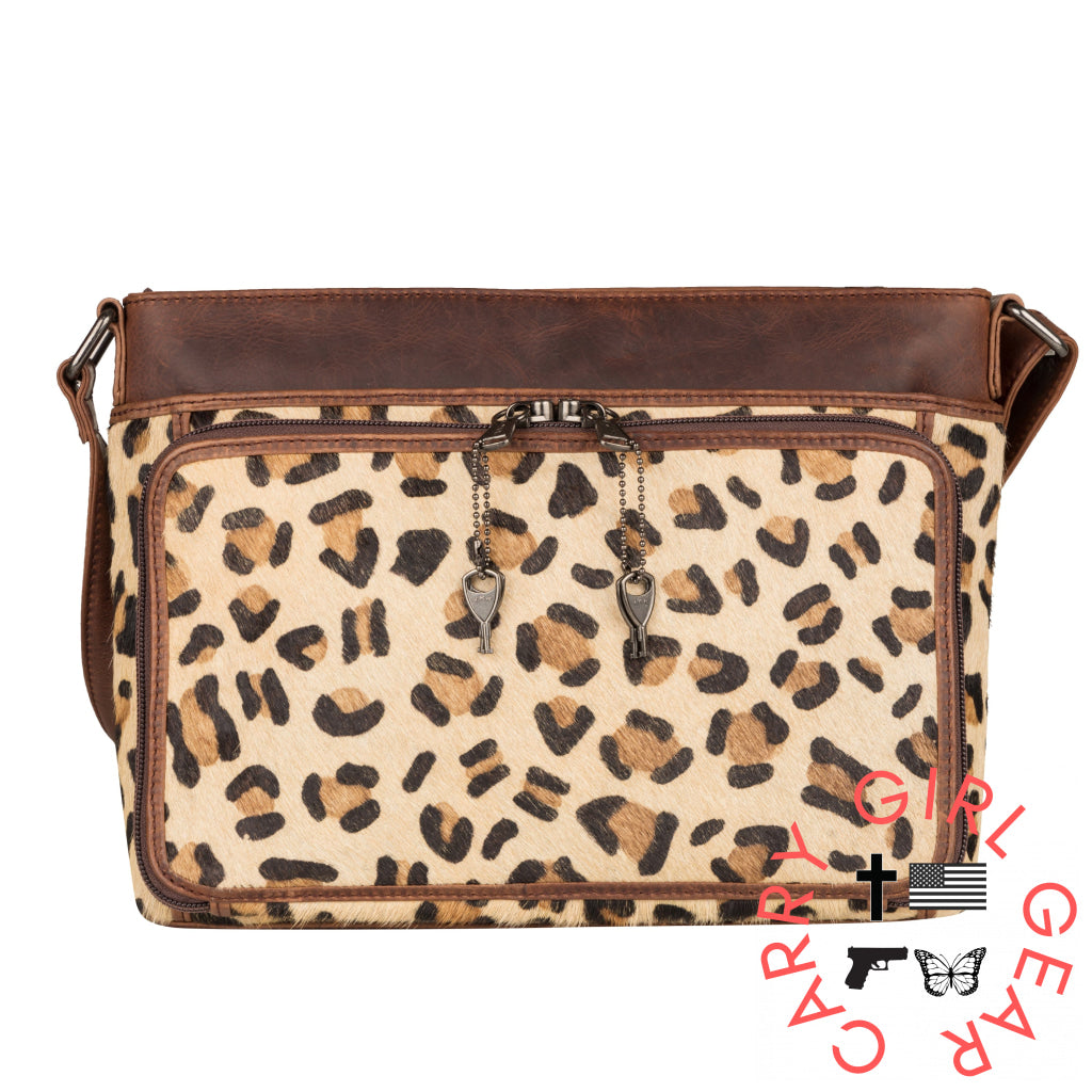 Concealed Carry Josie Genuine Leather Hair-on Leopard Print Crossbody by Lady Conceal Indian Leopard/Dark Brown