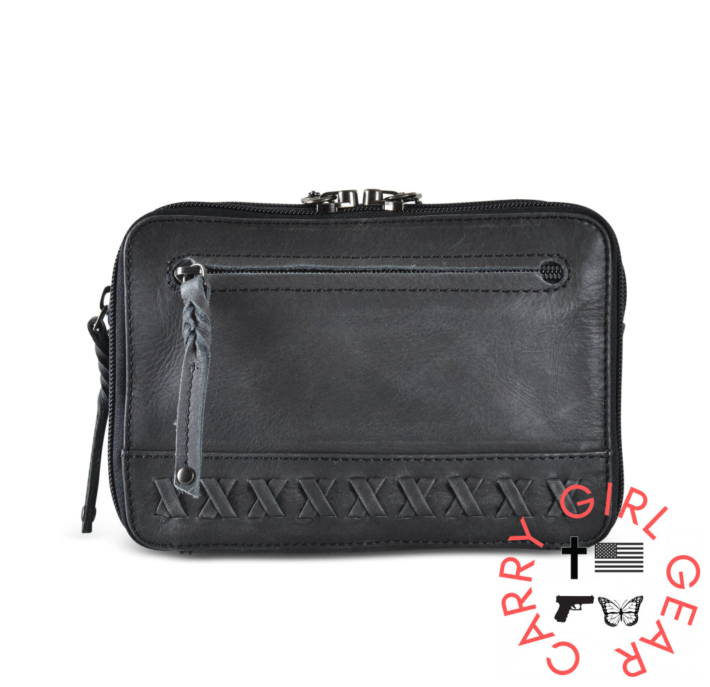 Concealed Carry Kailey Leather Purse Pack By Lady Conceal Dusty Black Fanny Packs