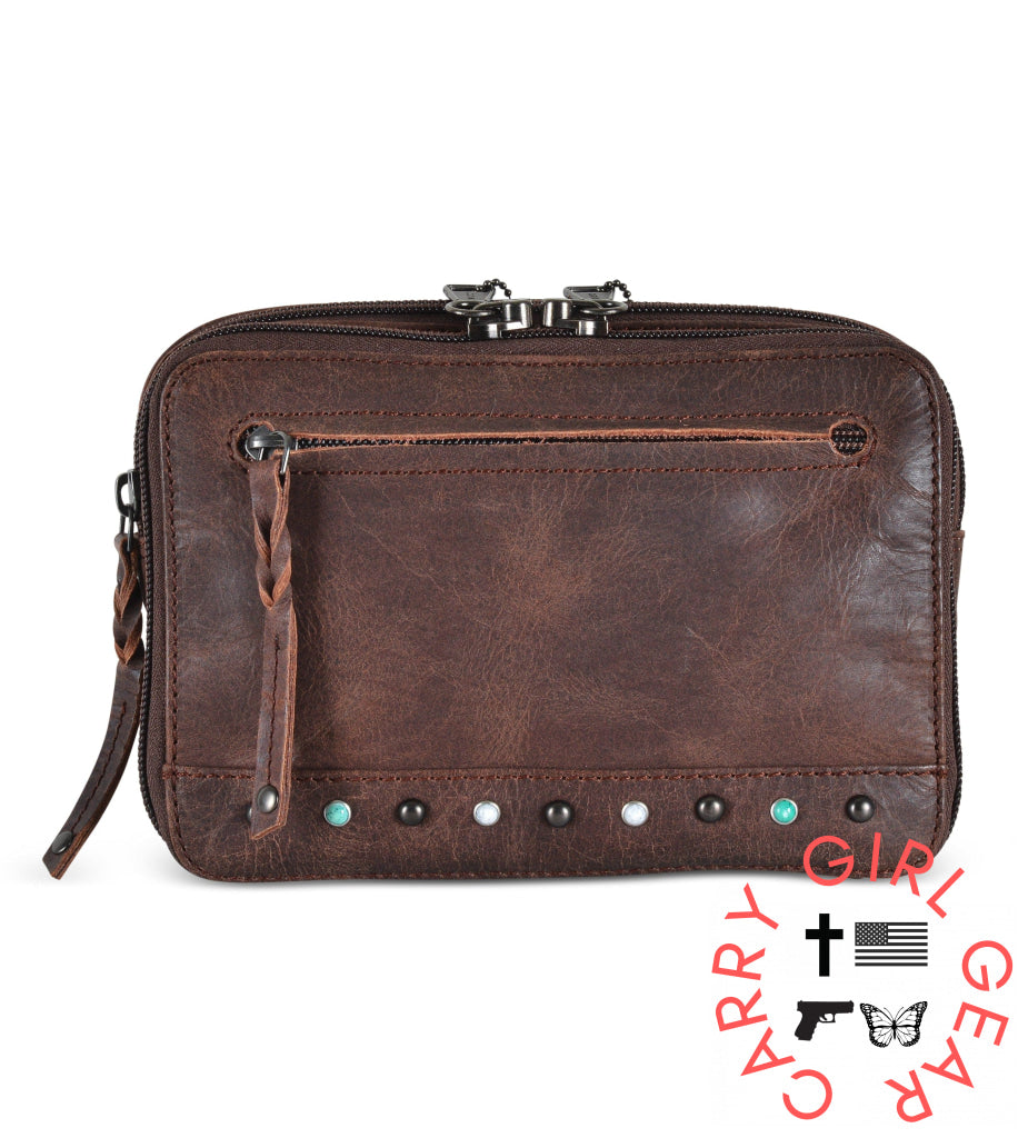 Concealed Carry Kailey Leather Purse Pack By Lady Conceal Mahogany With Studs Fanny Packs