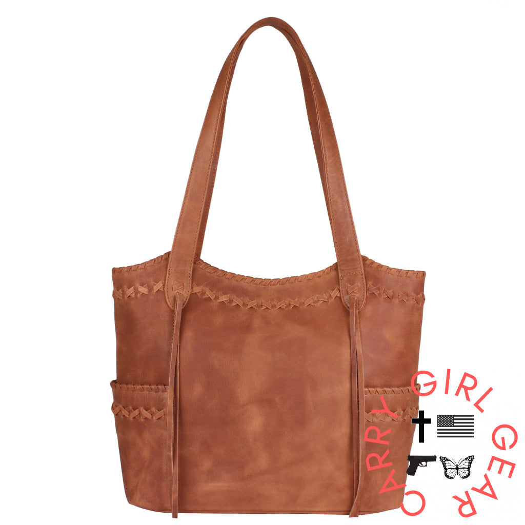 Concealed Carry Kendall Leather Tote By Lady Conceal Cognac Totes