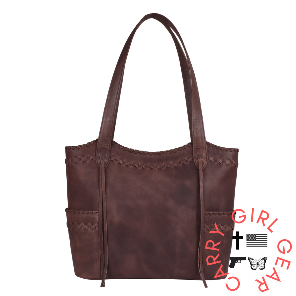 Concealed Carry Kendall Leather Tote By Lady Conceal Mahogany Totes