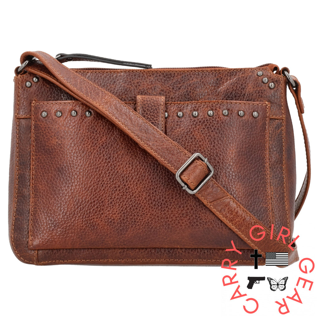 Concealed Carry Leah Buffalo Leather Crossbody W/Wallet By Lady Conceal Cognac