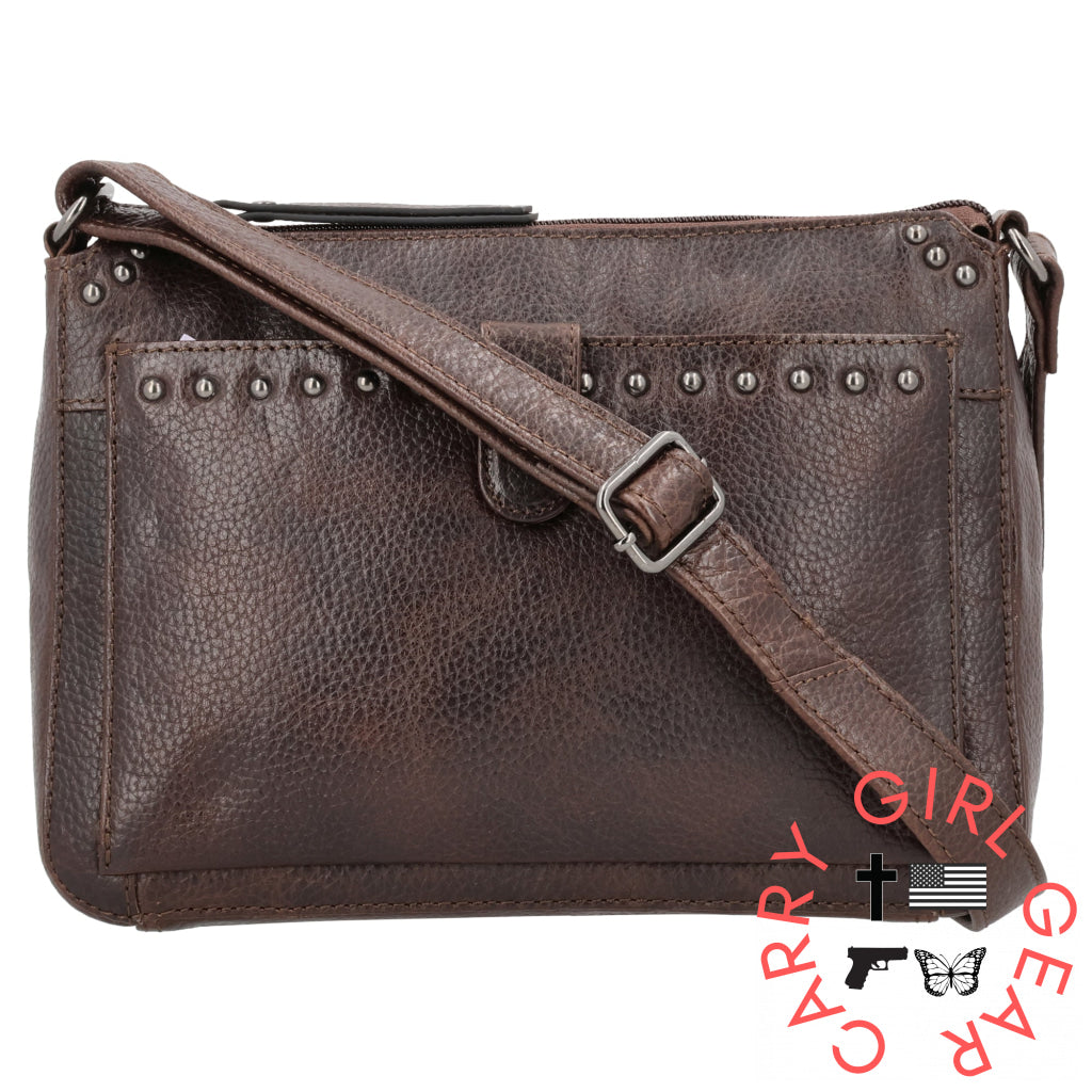 Concealed Carry Leah Buffalo Leather Crossbody W/Wallet By Lady Conceal Dark Brown