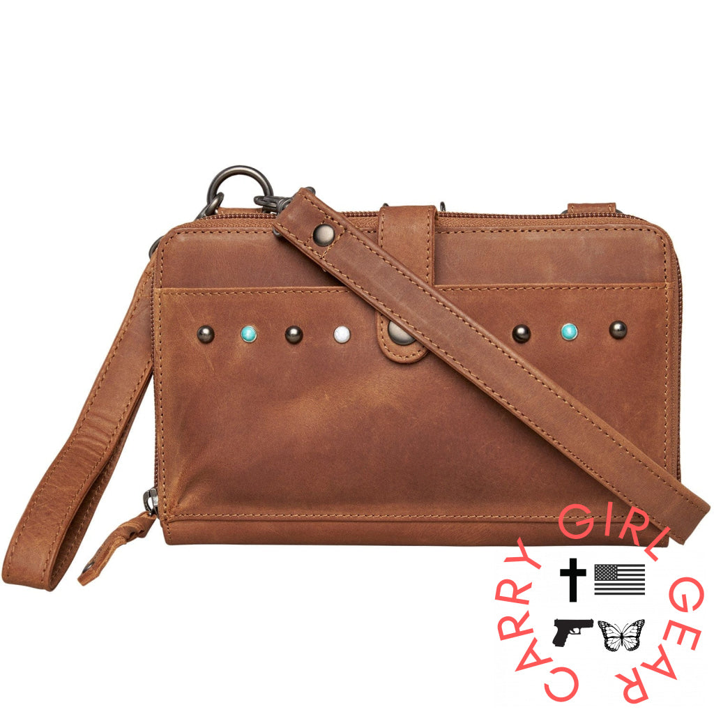 Concealed Carry Millie Leather Crossbody Organizer By Lady Conceal - Small Cognac Bags