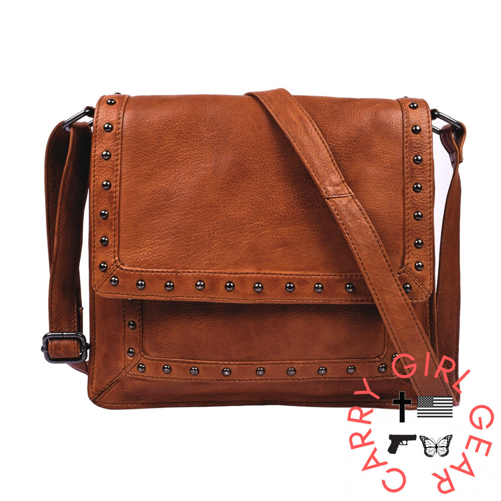 Concealed Carry Monroe Leather Crossbody By Lady Conceal Cognac Bags