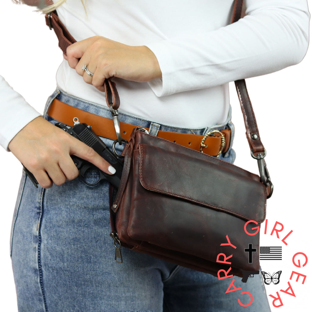 Concealed Carry Natasha Leather Crossbody By Lady Conceal Bags