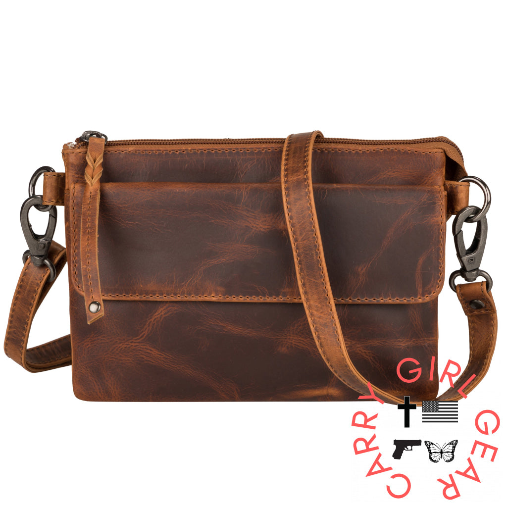 Concealed Carry Natasha Leather Crossbody By Lady Conceal Cognac Bags