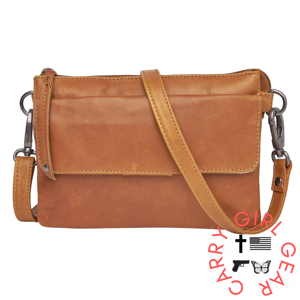 Concealed Carry Natasha Leather Crossbody By Lady Conceal Mustard Bags