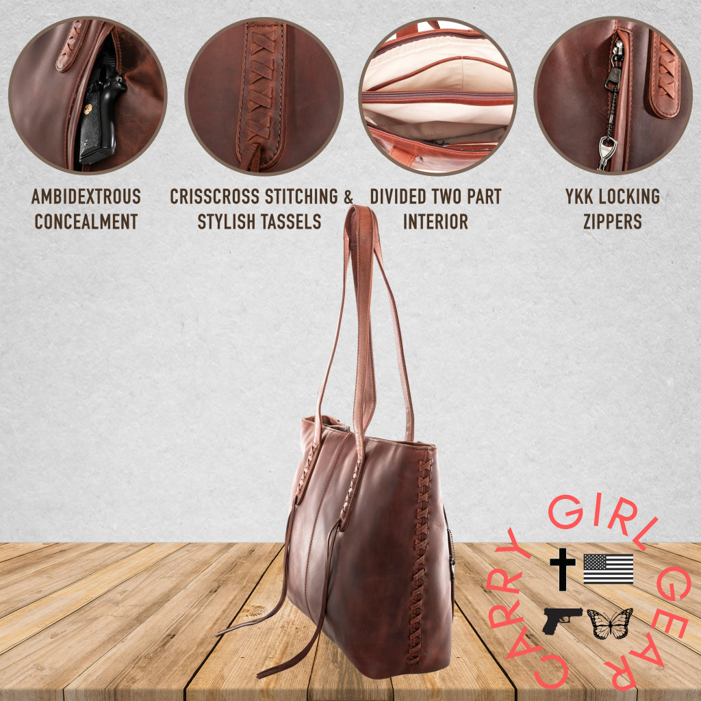 Concealed Carry Norah Leather Tote By Lady Conceal Totes