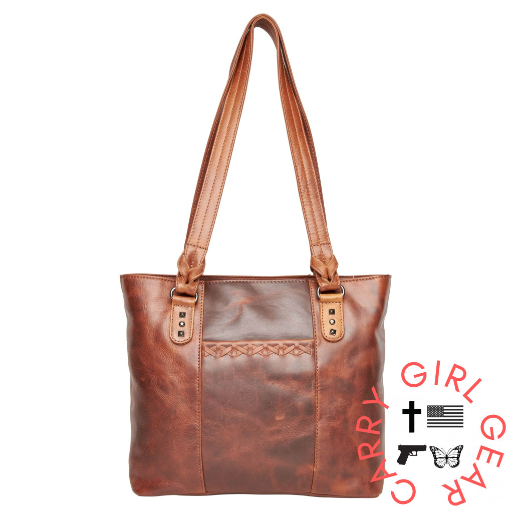 Concealed Carry Peyton Leather Tote For Women By Lady Conceal Cognac Totes