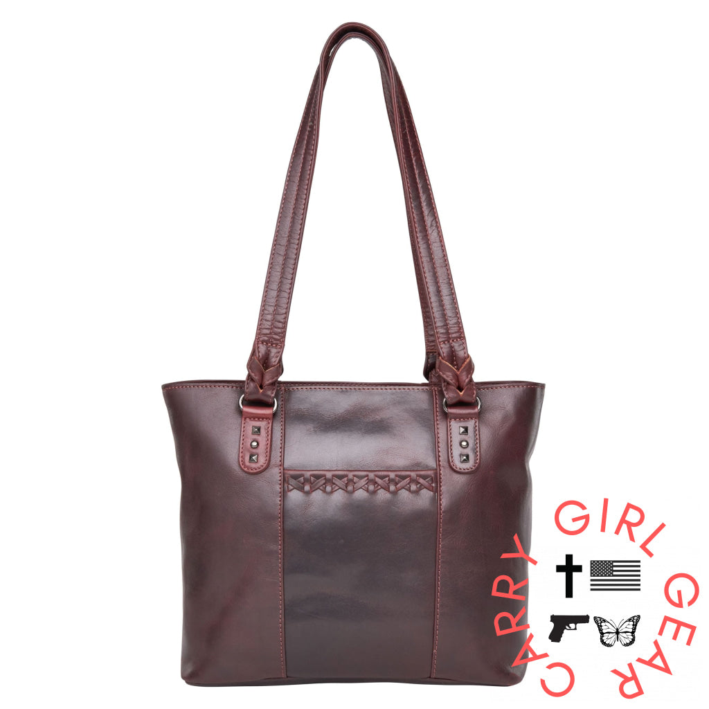 Concealed Carry Peyton Leather Tote For Women By Lady Conceal Dark Mahogany Totes