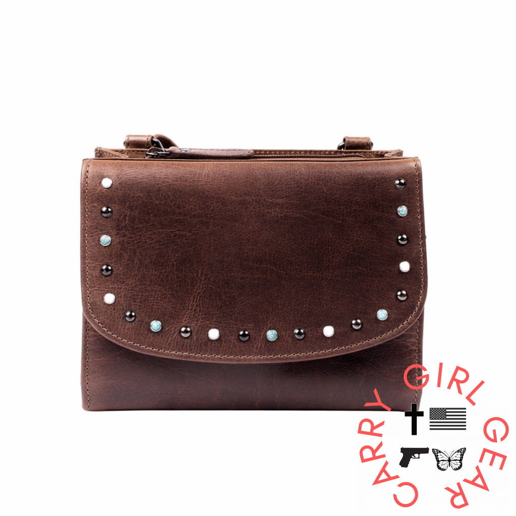 Concealed Carry Raelynn Buffalo Leather Crossbody Rfid Organizer By Lady Conceal Cognac Bags