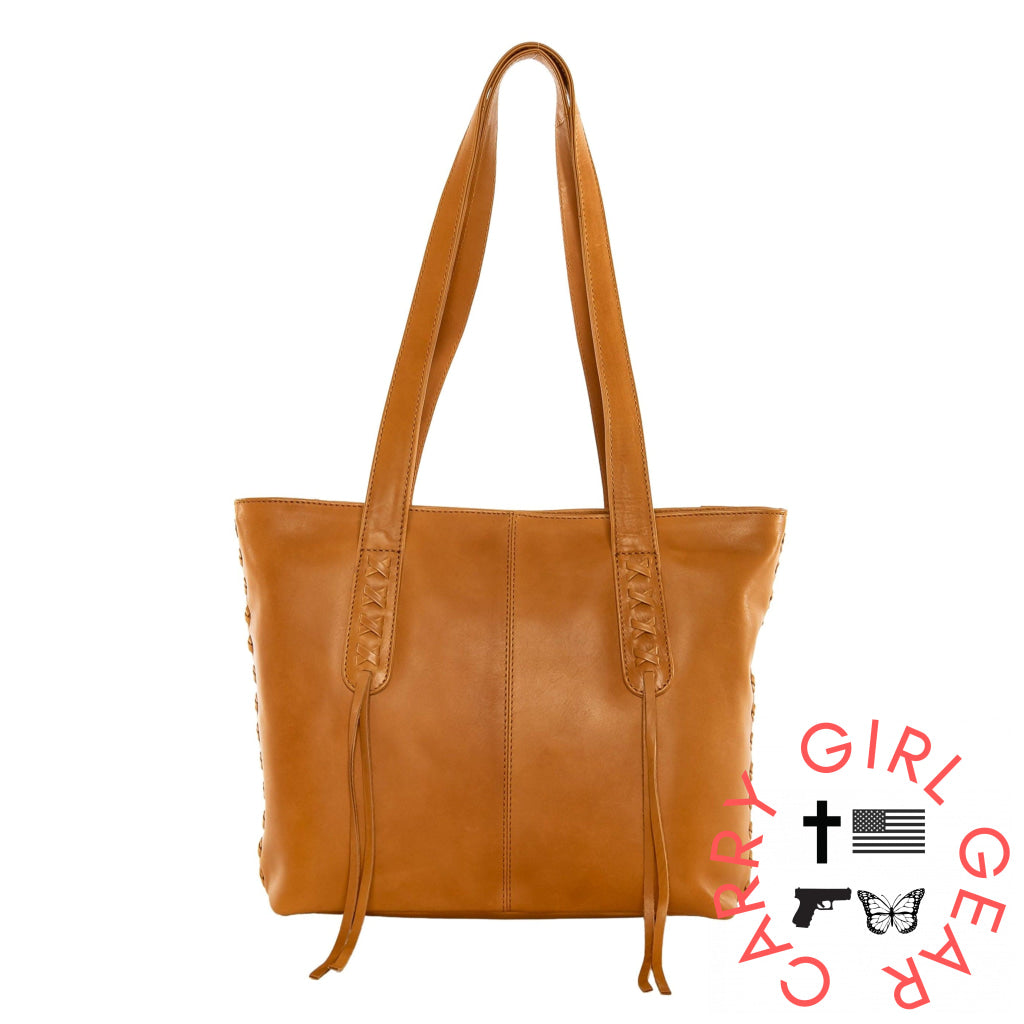 Concealed Carry Reagan Medium Leather Tote By Lady Conceal Caramel Totes