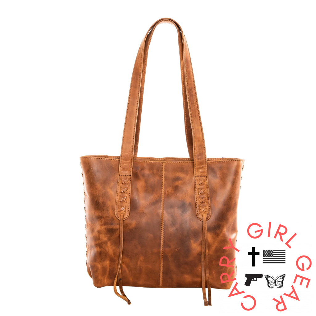 Concealed Carry Reagan Medium Leather Tote By Lady Conceal Cognac Totes