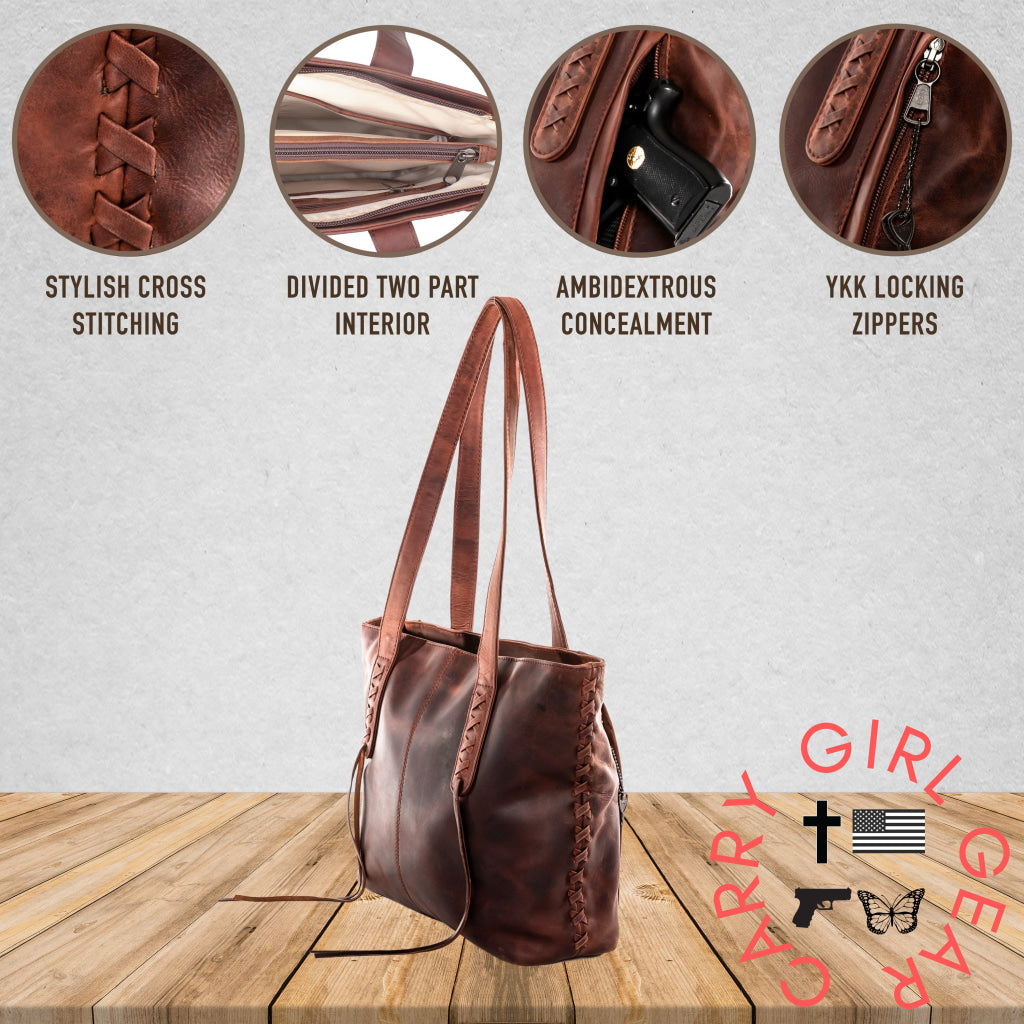 Concealed Carry Reagan Medium Leather Tote By Lady Conceal Totes