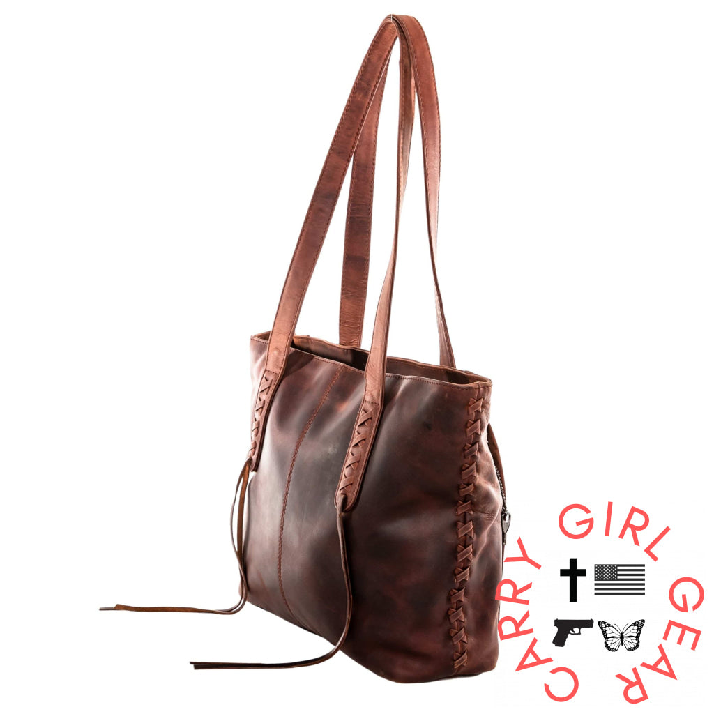 Concealed Carry Reagan Medium Leather Tote By Lady Conceal Totes