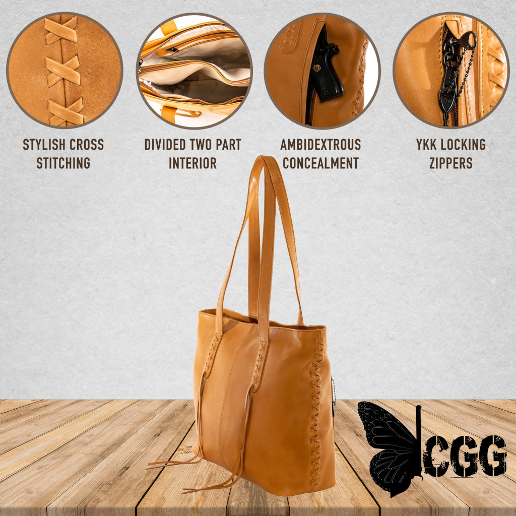 Concealed Carry Reagan Medium Leather Tote By Lady Conceal Caramel Totes