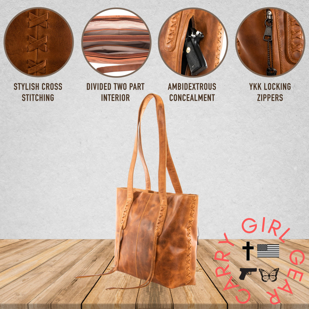 Concealed Carry Reagan Medium Leather Tote By Lady Conceal Totes