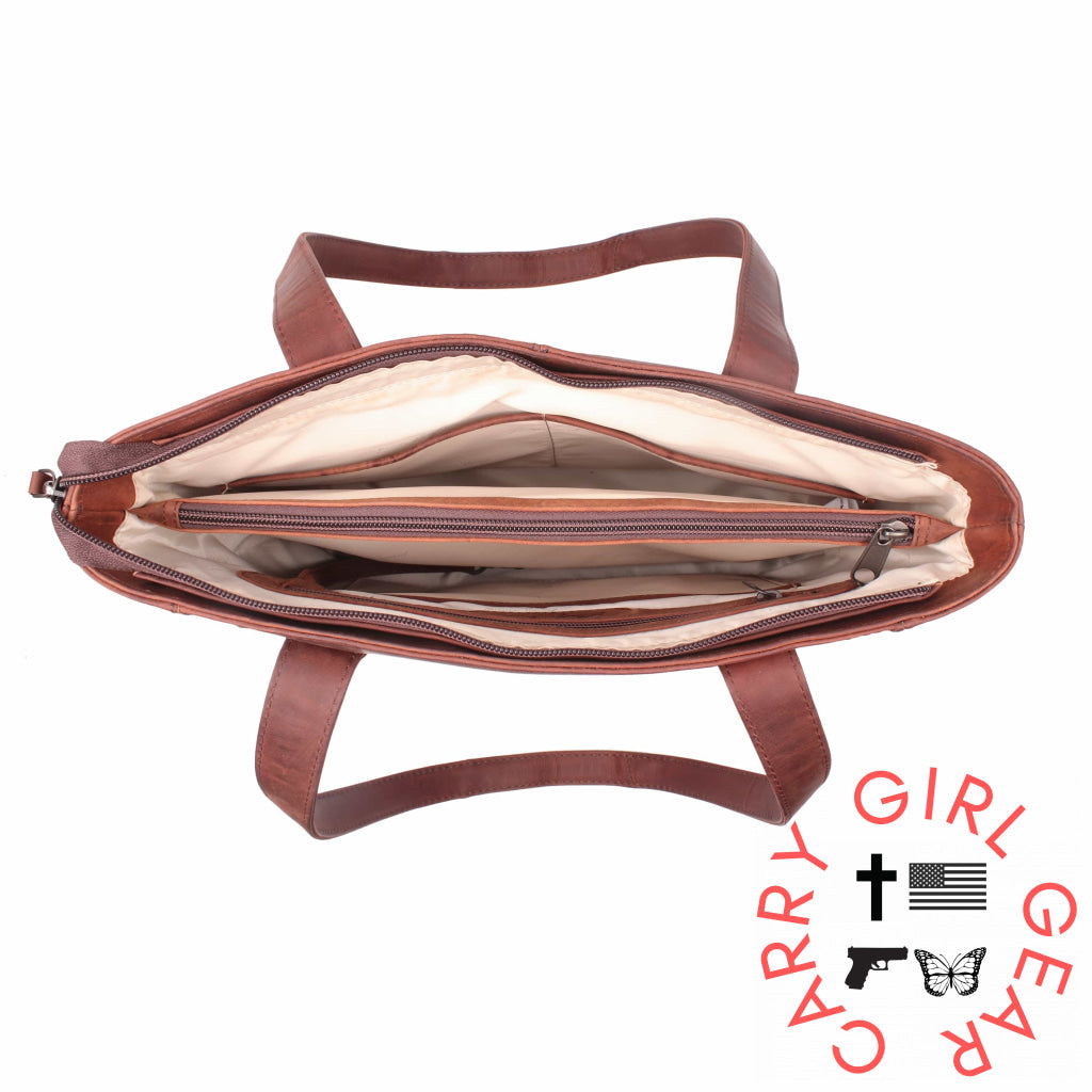 Concealed Carry Reagan Medium Leather Tote By Lady Conceal Totes