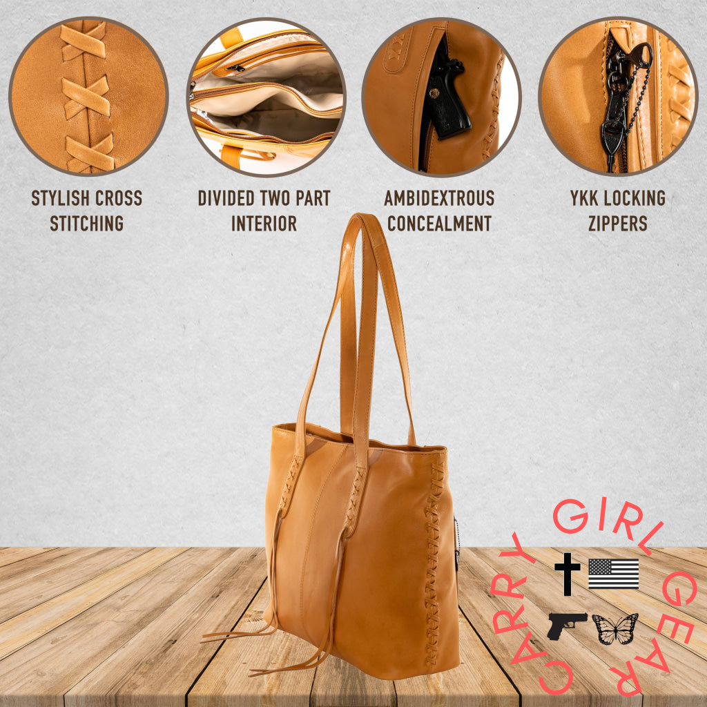 Concealed Carry Reagan Medium Leather Tote By Lady Conceal Totes