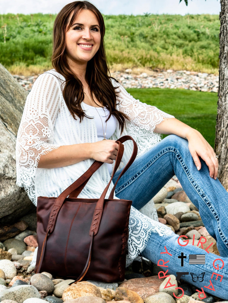 Concealed Carry Reagan Medium Leather Tote By Lady Conceal Totes