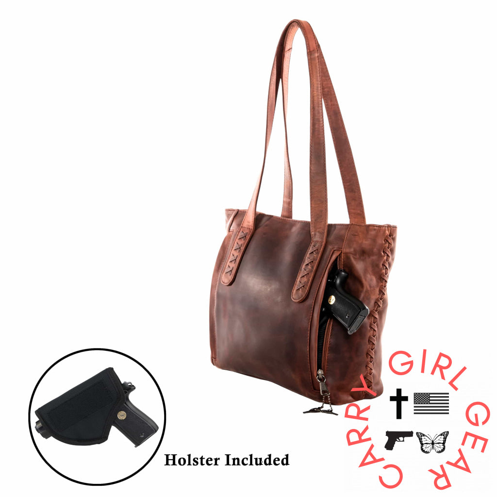 Concealed Carry Reagan Medium Leather Tote By Lady Conceal Totes
