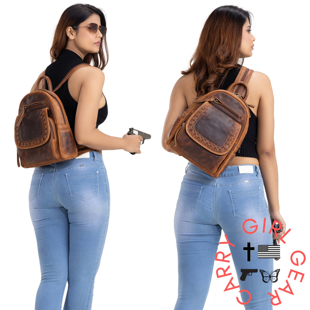 Concealed Carry Rfid Daisy Leather Backpack By Lady Conceal Backpacks