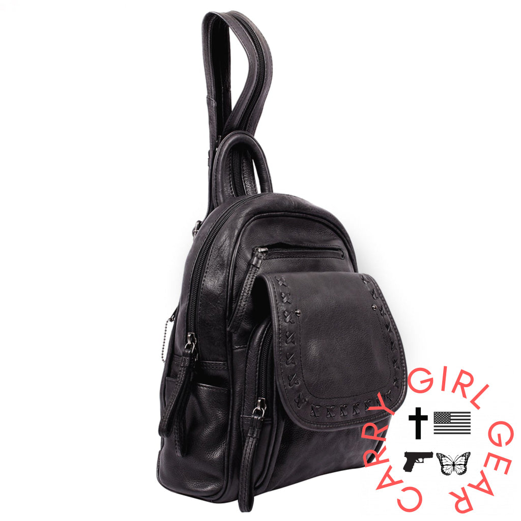 Concealed Carry Rfid Daisy Leather Backpack By Lady Conceal Backpacks