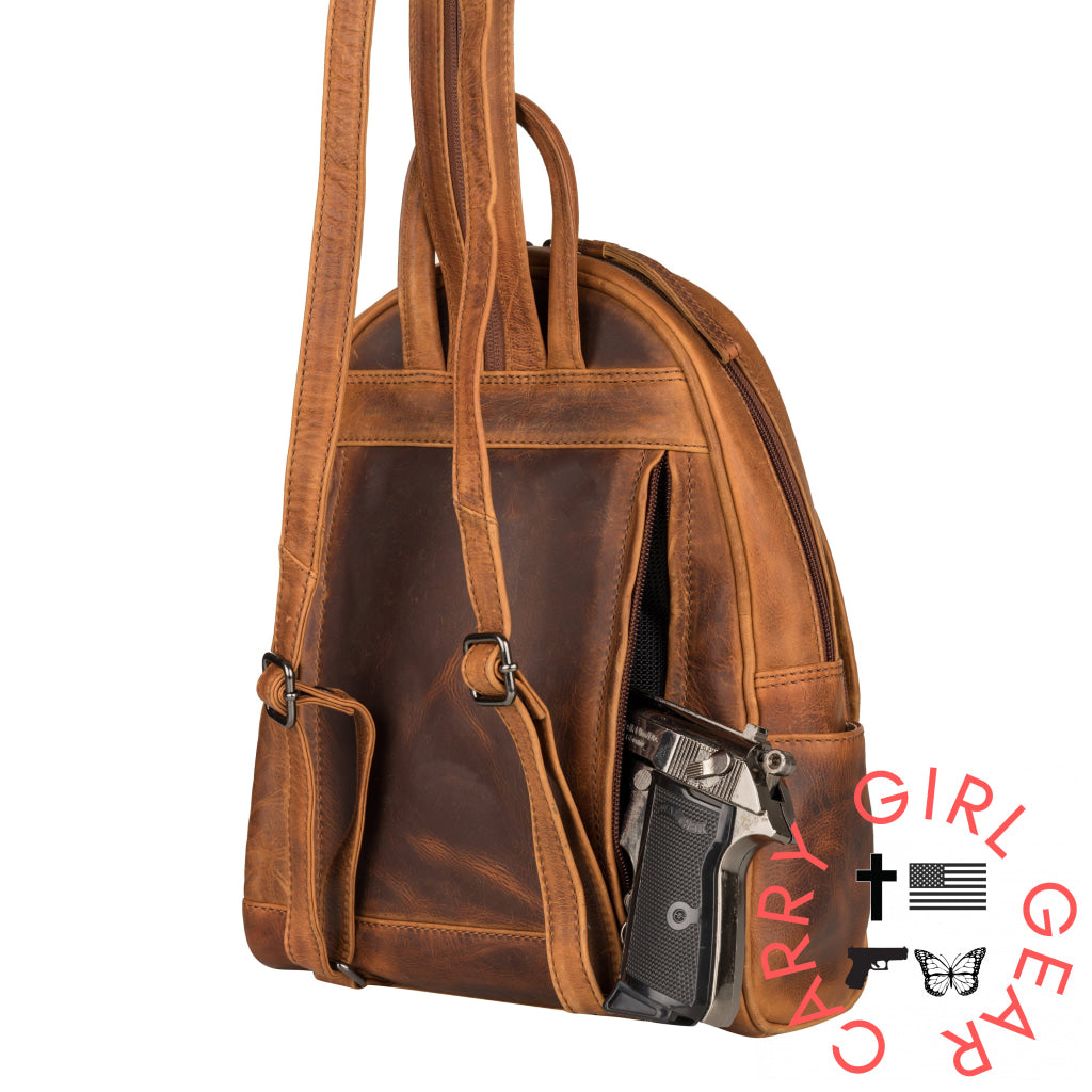 Concealed Carry Rfid Daisy Leather Backpack By Lady Conceal Backpacks