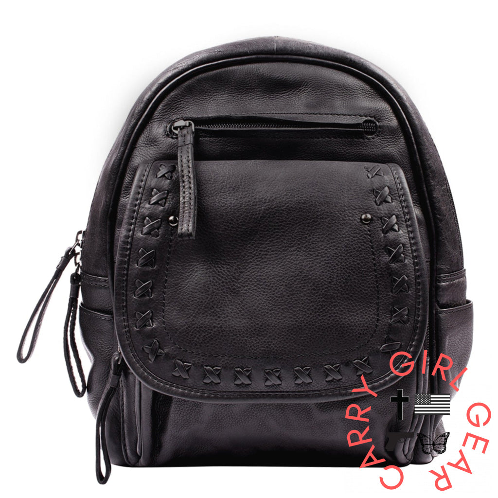 black leather backpacks womens Concealed Carry RFID Daisy Leather Backpack by Lady Conceal Black