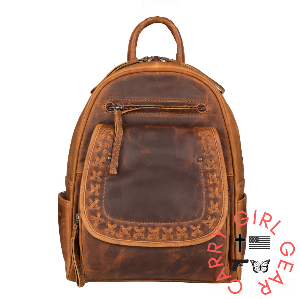 Concealed Carry Rfid Daisy Leather Backpack By Lady Conceal Cognac Backpacks