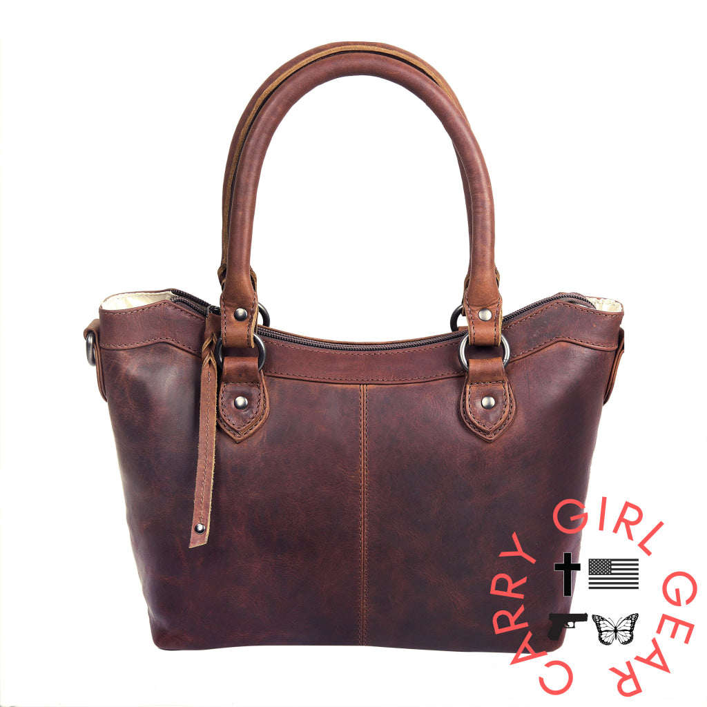 Concealed Carry Sadie Leather Satchel By Lady Conceal Dark Mahogany Satchels