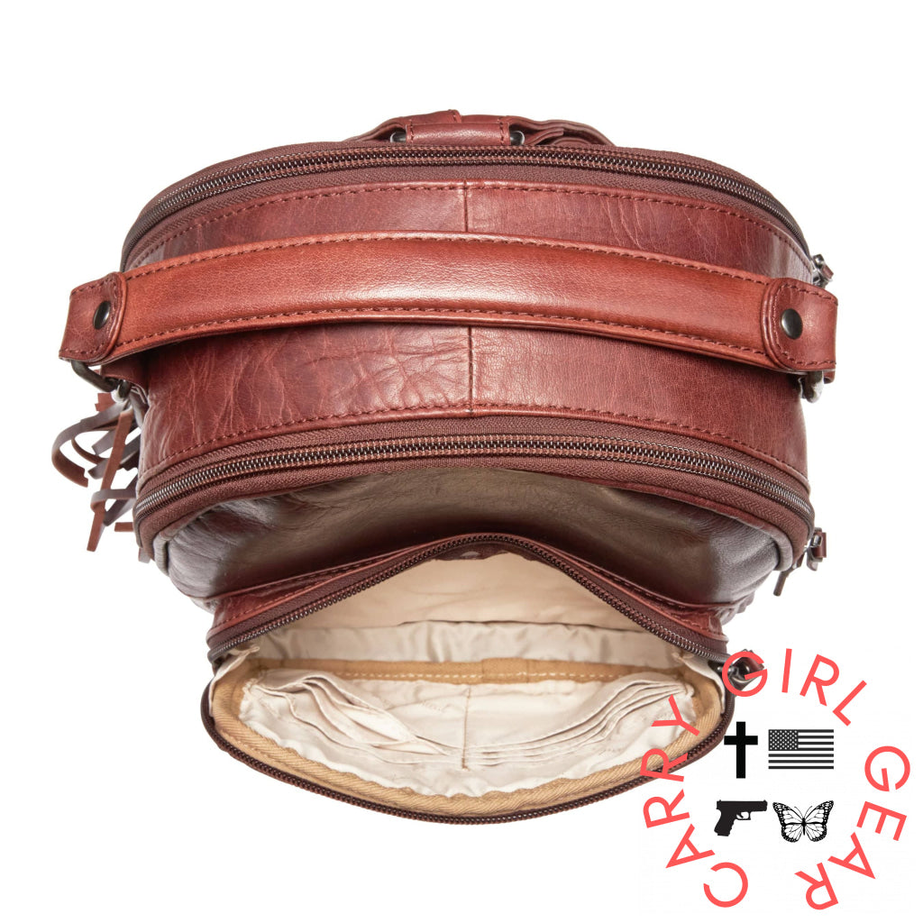 Concealed Carry Sawyer Leather Backpack By Lady Conceal Backpacks