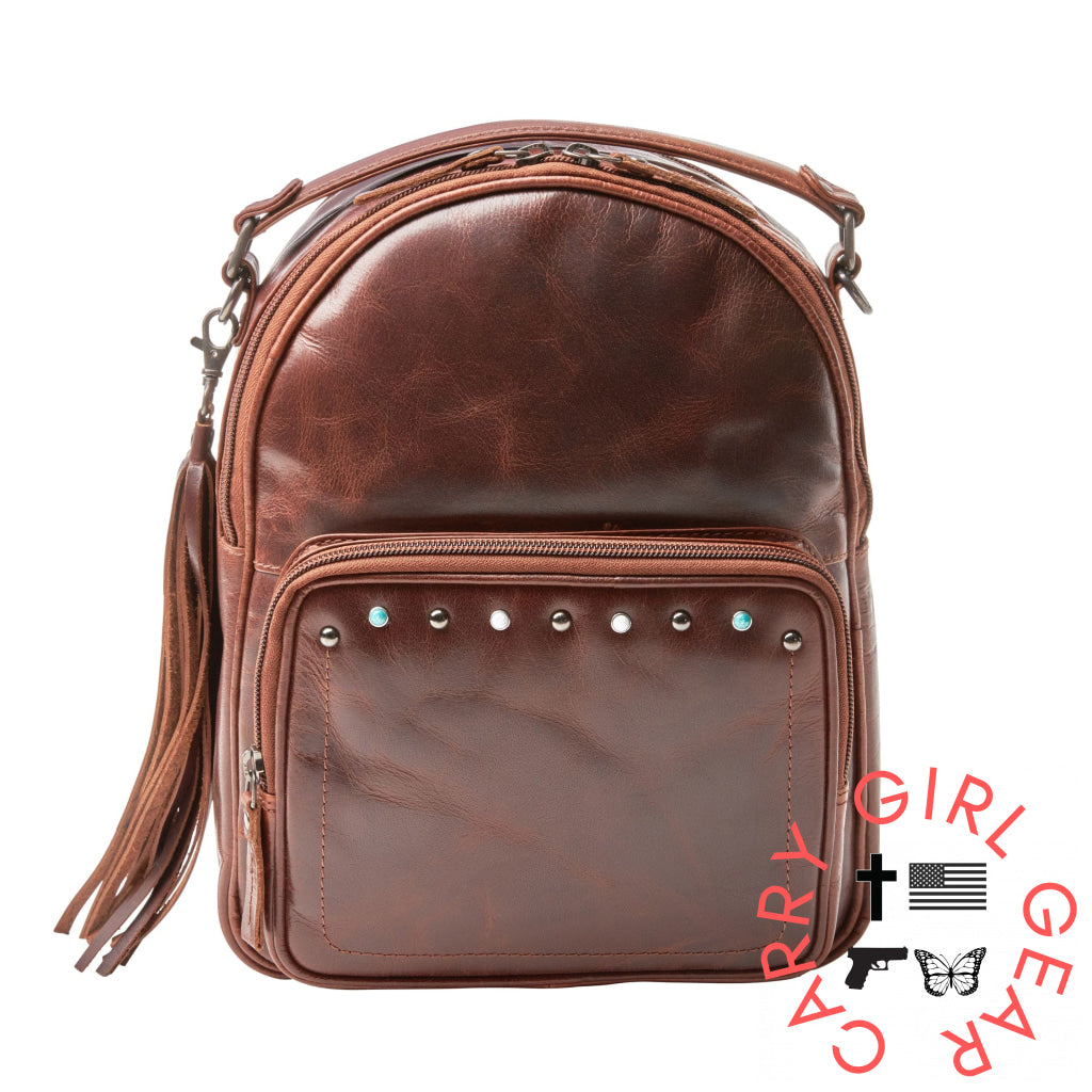 Concealed Carry Sawyer Leather Backpack By Lady Conceal Cognac Backpacks