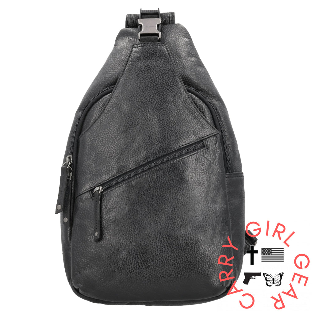 Concealed Carry Unisex Grayson Buffalo Leather Sling By Lady Conceal Black