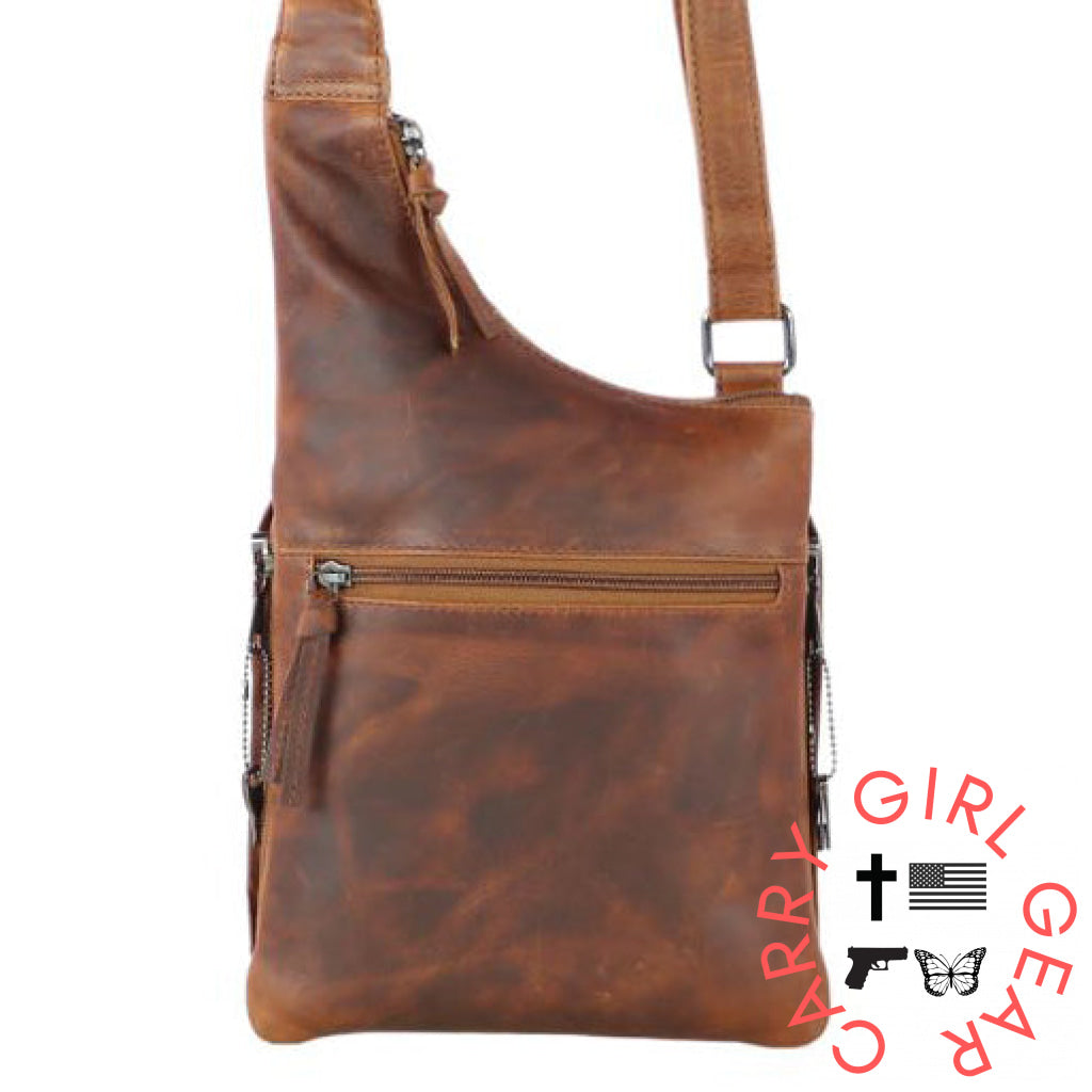 Concealed Carry Unisex Remi Leather Crossbody By Lady Conceal Cognac Bags