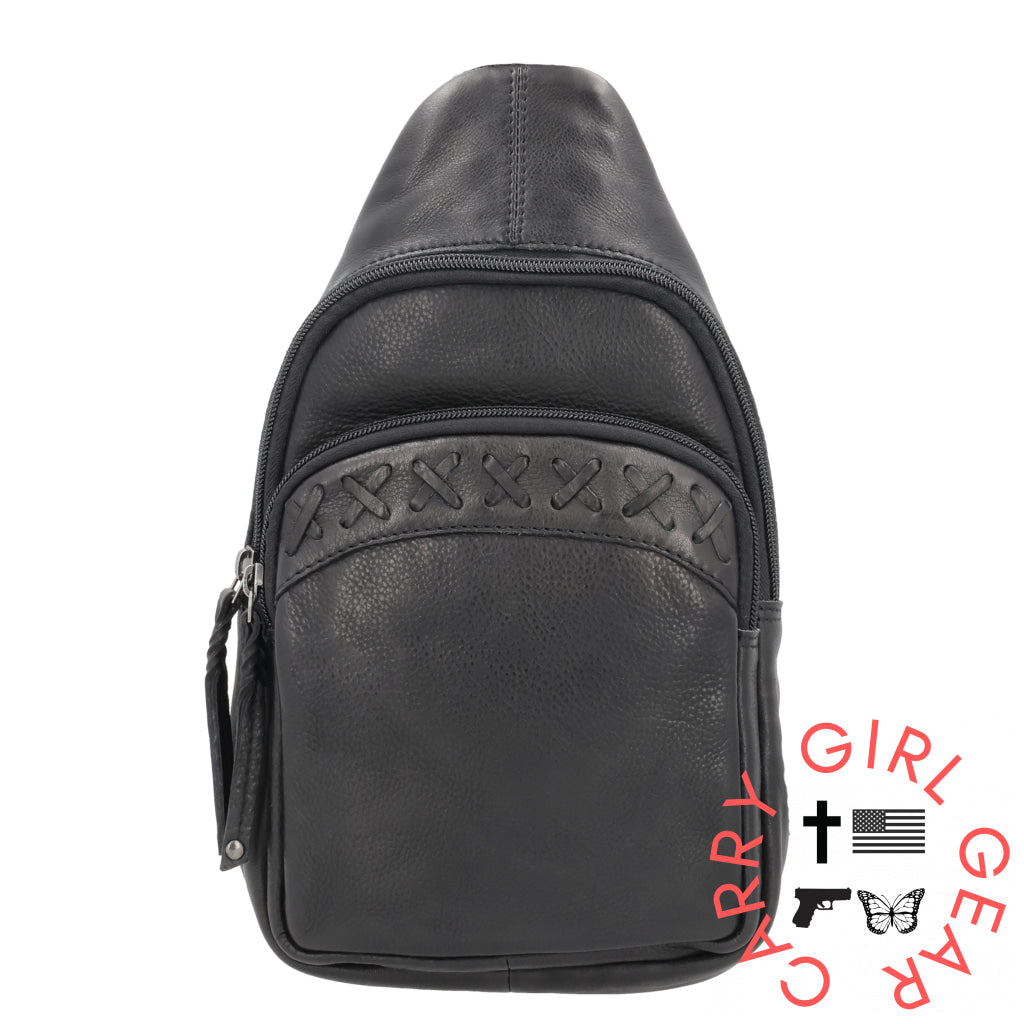 Concealed Carry Unisex Taylor Sling Leather Backpack By Lady Conceal Black Slings