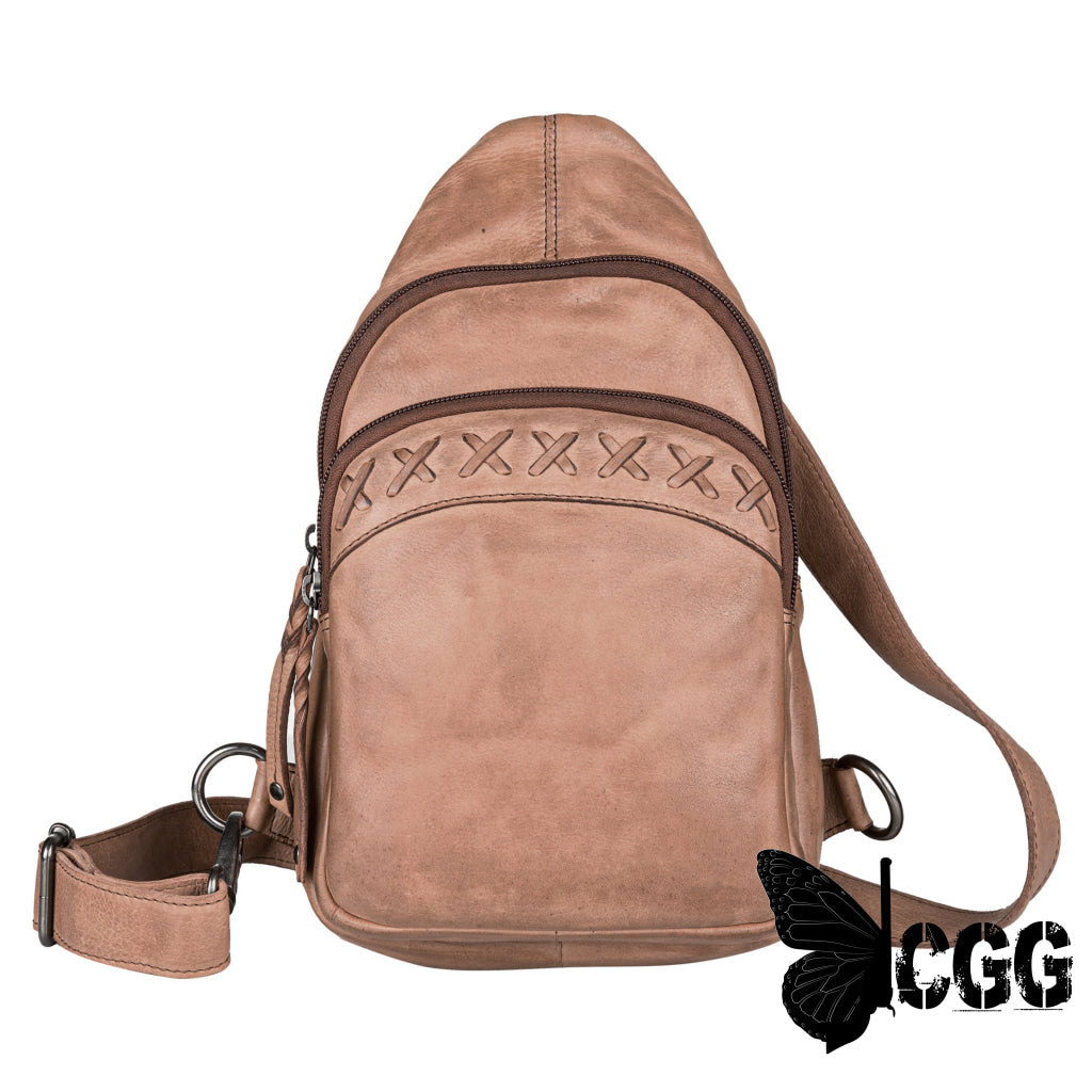 Concealed Carry Unisex Taylor Sling Leather Backpack By Lady Conceal Cognac Slings