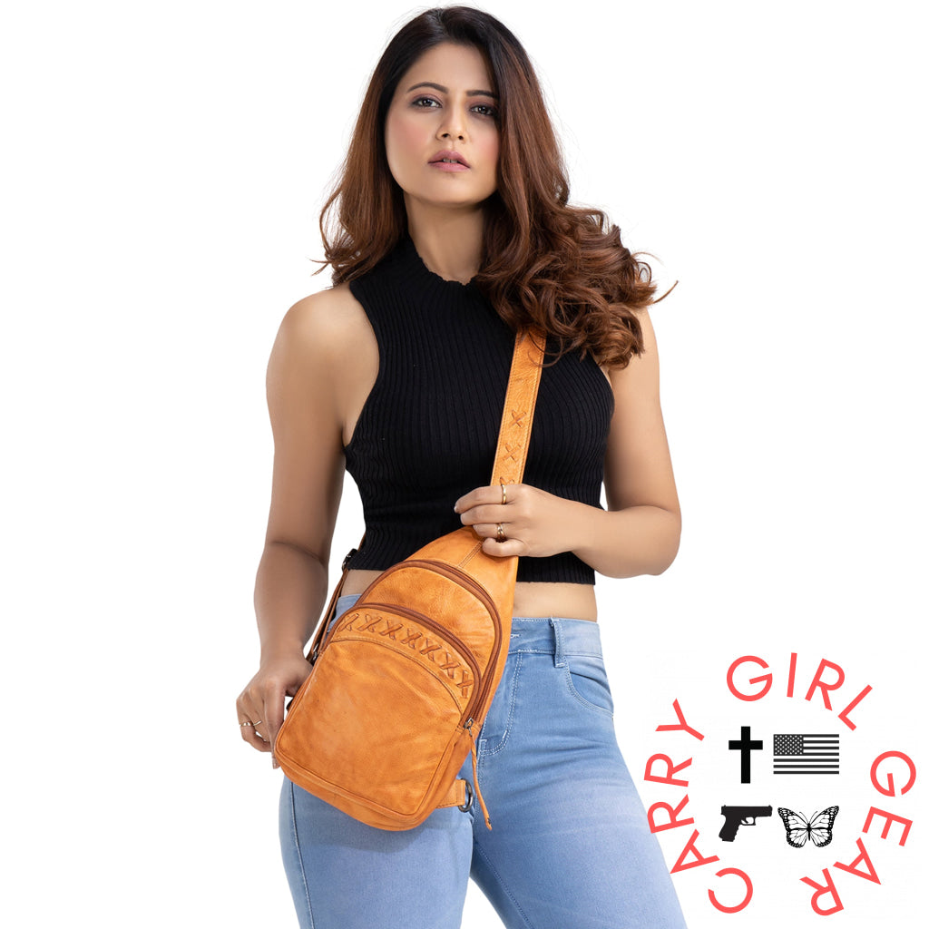 Concealed Carry Unisex Taylor Sling Leather Backpack By Lady Conceal Slings