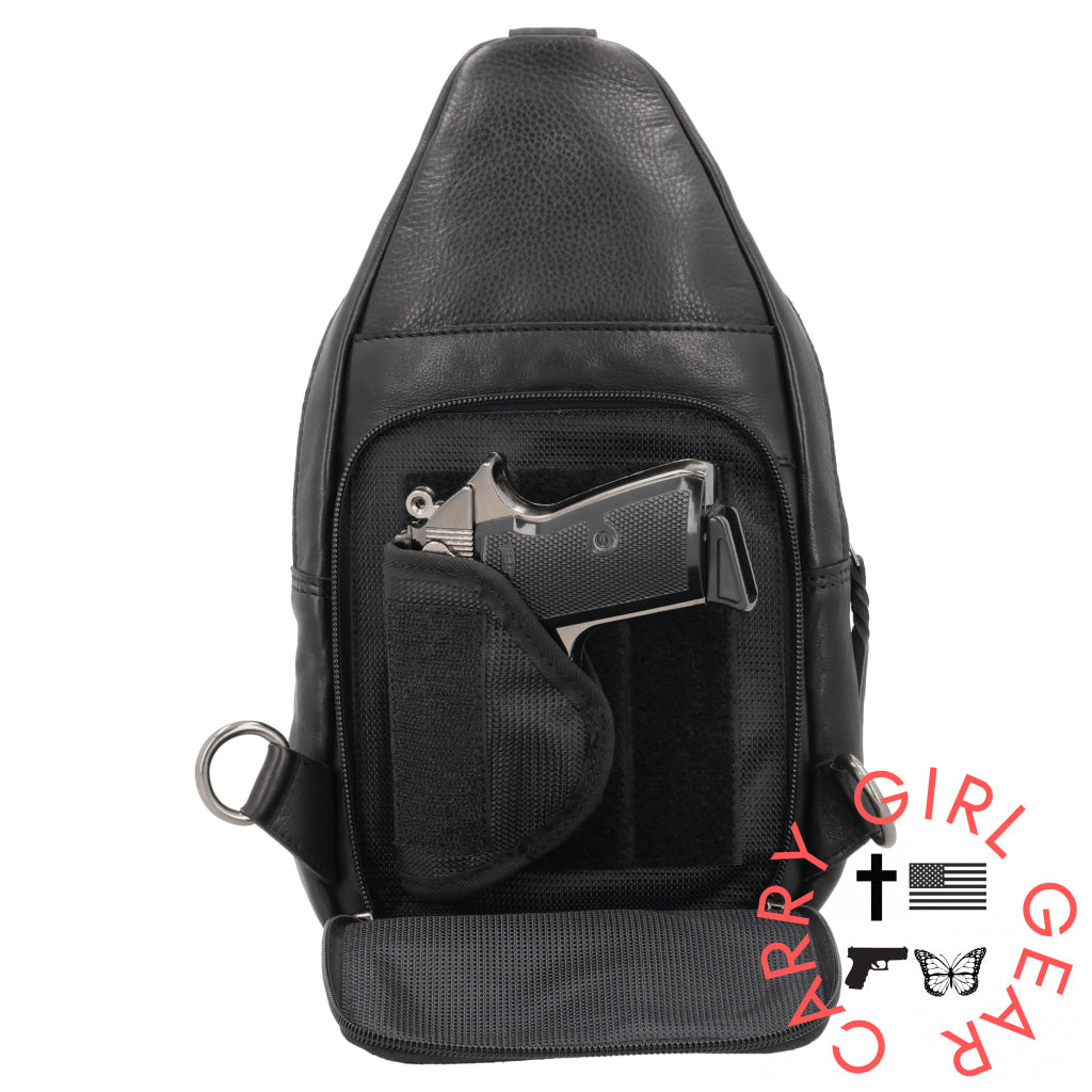 Concealed Carry Unisex Taylor Sling Leather Backpack By Lady Conceal Slings