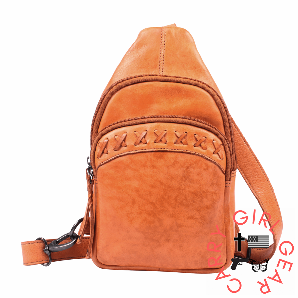 Concealed Carry Unisex Taylor Sling Leather Backpack By Lady Conceal Amber Slings