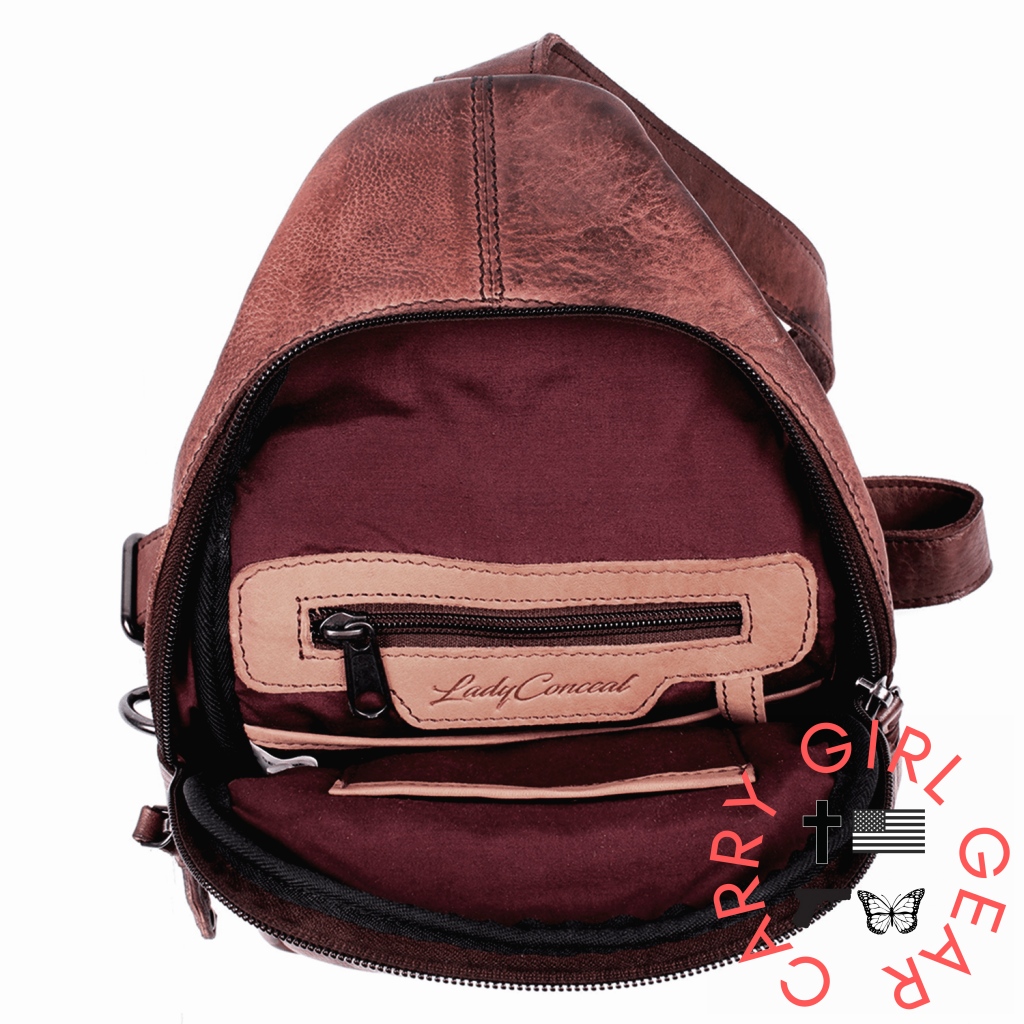 Concealed Carry Unisex Taylor Sling Leather Backpack By Lady Conceal Slings