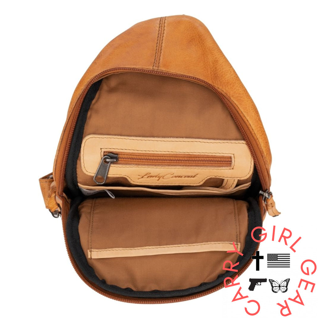 Concealed Carry Unisex Taylor Sling Leather Backpack By Lady Conceal Slings