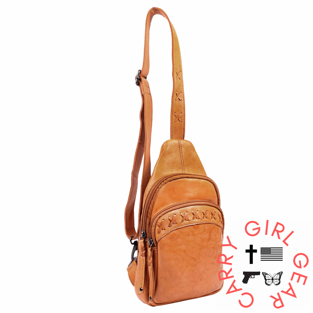 Concealed Carry Unisex Taylor Sling Leather Backpack by Lady Conceal