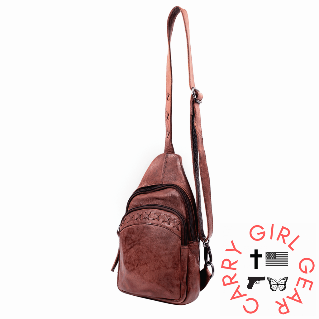Concealed Carry Unisex Taylor Sling Leather Backpack By Lady Conceal Slings