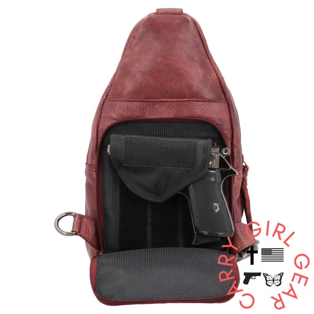 Concealed Carry Unisex Taylor Sling Leather Backpack By Lady Conceal Slings