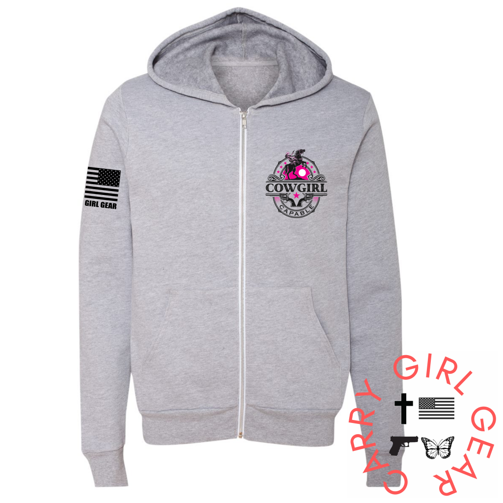 Cowgirl Capable Zippered Hoodie Heather Gray / Xs