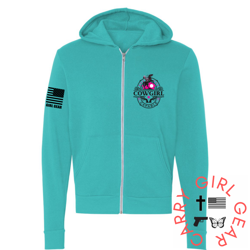 Cowgirl Capable Zippered Hoodie Teal / Xs